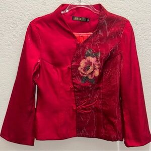 Red Oriental Geisha Floral Women's Jacket